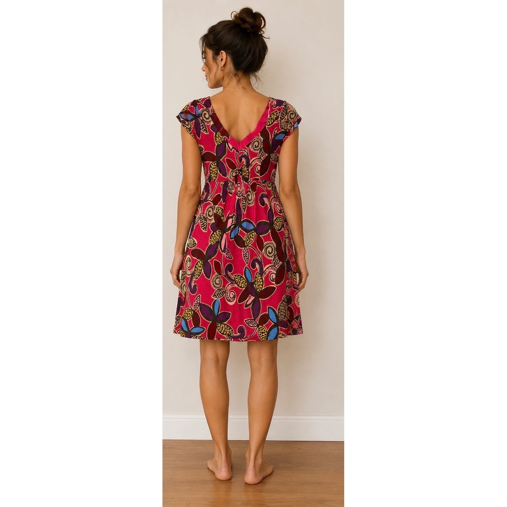 Boden Women's 10 Pink Floral Tencel V-Neck Empire Waist Midi Dress Summer Beach - Picture 12 of 13